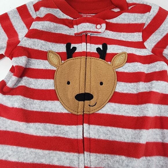 Carter's Just One You 6 Month Unisex Reindeer Striped Fleece Footed Pajama New - Picture 3 of 11